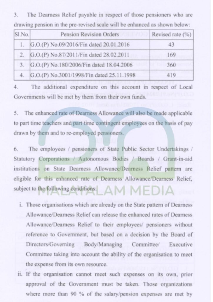 Payment of dearness allowance to state government employees