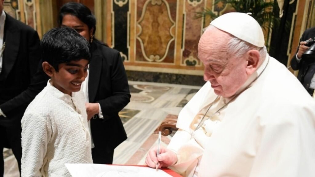 Pope Francis greets participants in the All Religions' Conference