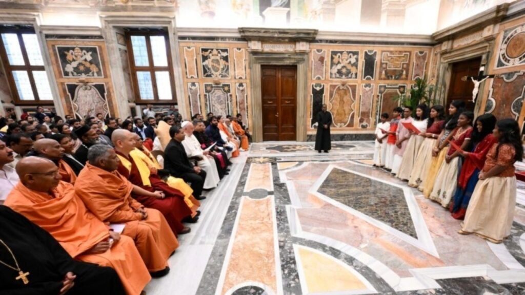 Pope Francis greets participants in the All Religions' Conference