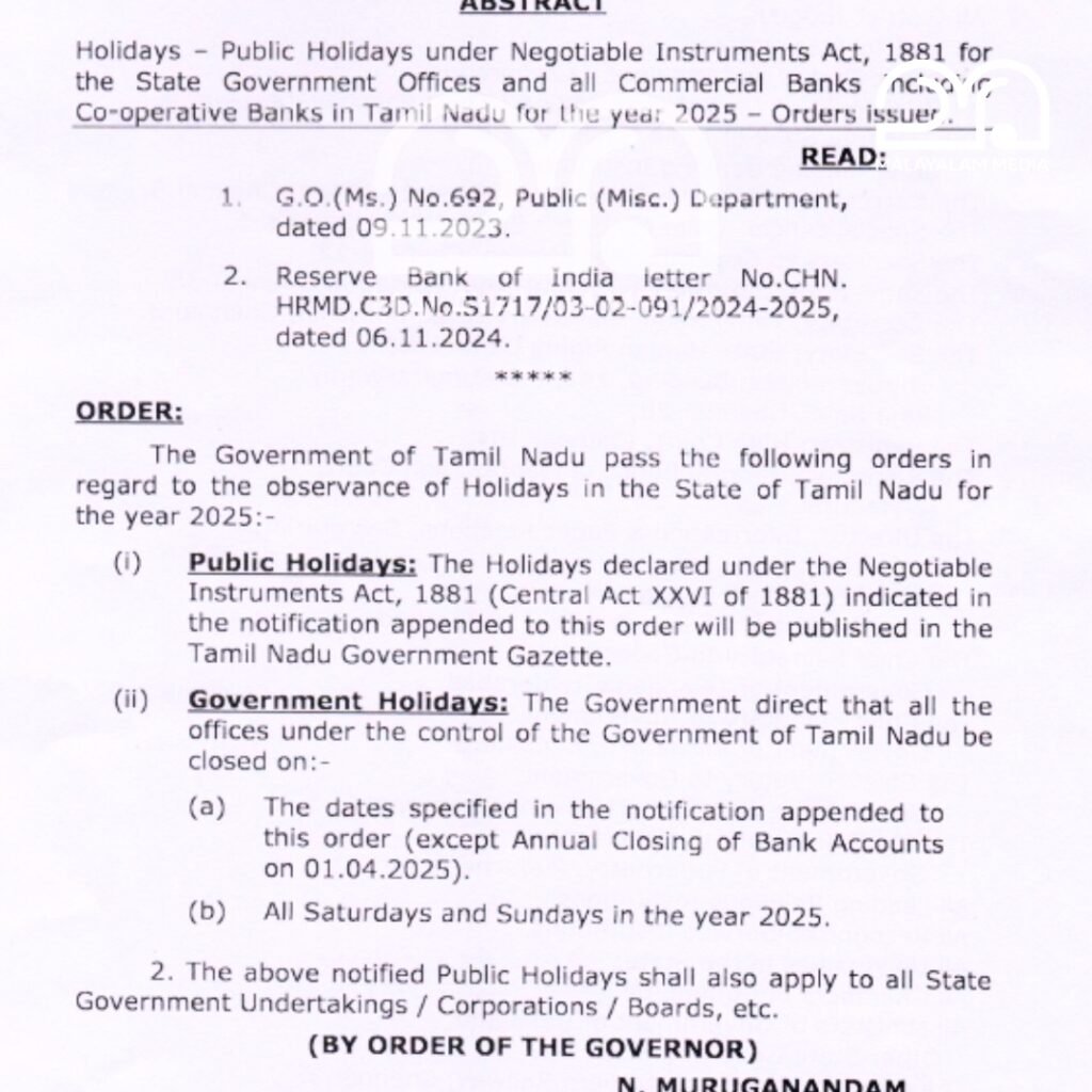 Public Holidays in Tamilnadu for 2025