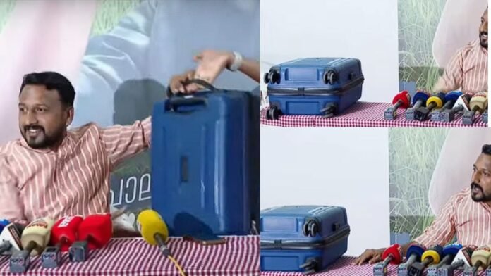 Palakkad UDF candidate rahul mamkoottathil with blue trolly bag