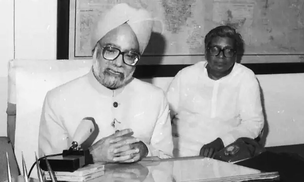 Dr. Manmohan Singh giving TV interview after presenting the Union Budget for the year 1991-92