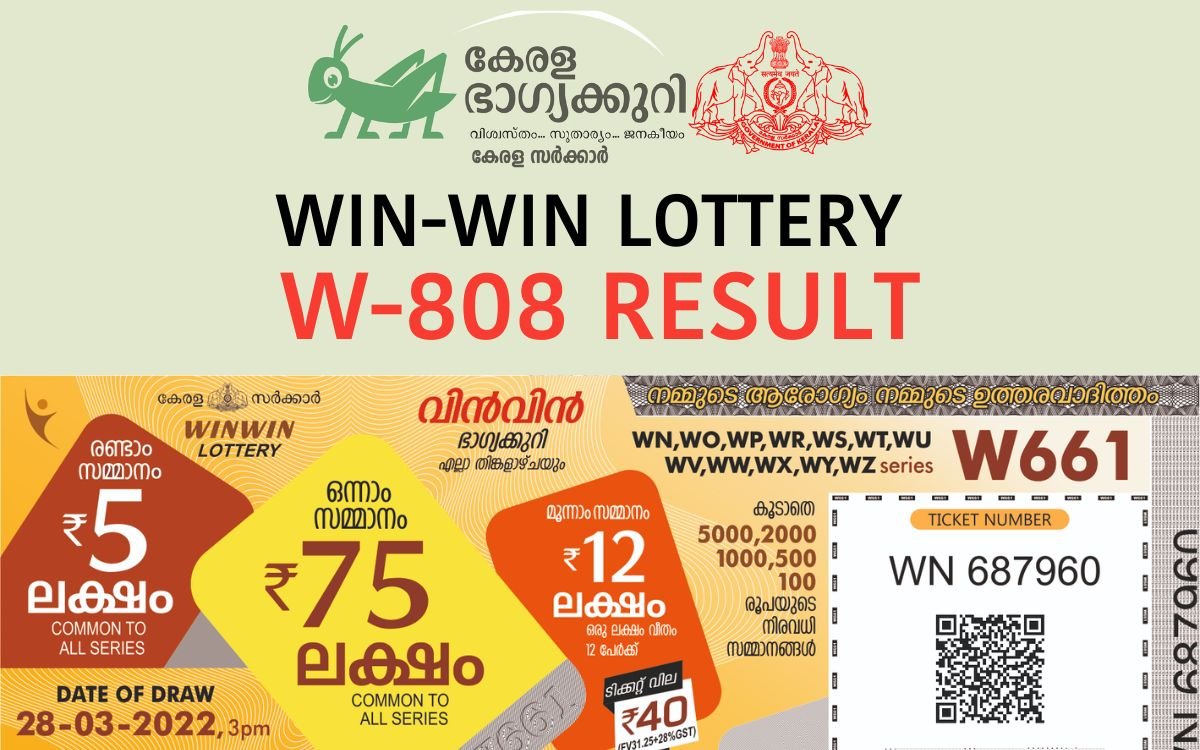 WIN WIN LOTTERY W 808 RESULT - KERALA STATE LOTTERIES