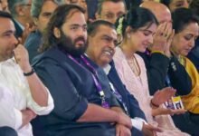 Reliance Industries chairman Mukesh Ambani with his son Anant Ambani, daughter-in-law Radhika Merchant