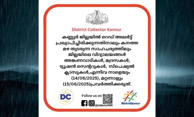 കണ്ണൂർ സ്കൂള് അവധി