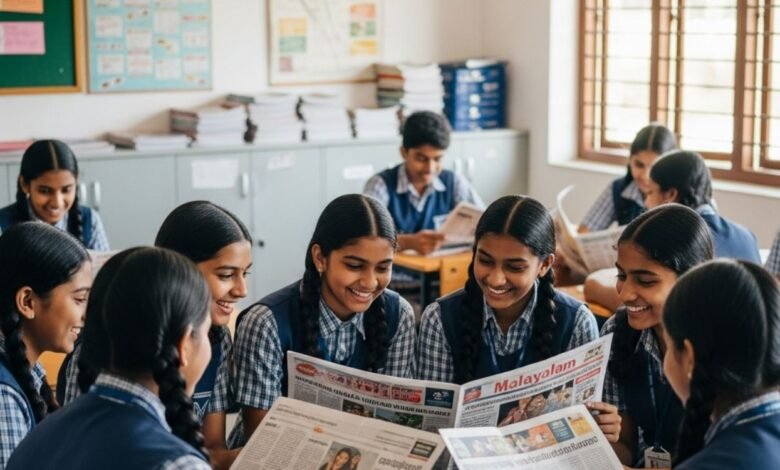 Kerala school newspaper reading - AI generated Image