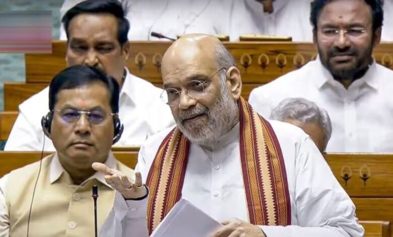 Union Home Minister Amit Shah speaks during a debate in the Lok Sabha on the Pahalgam terror attack and Operation Sindoor on Tuesday. (Sansad TV)