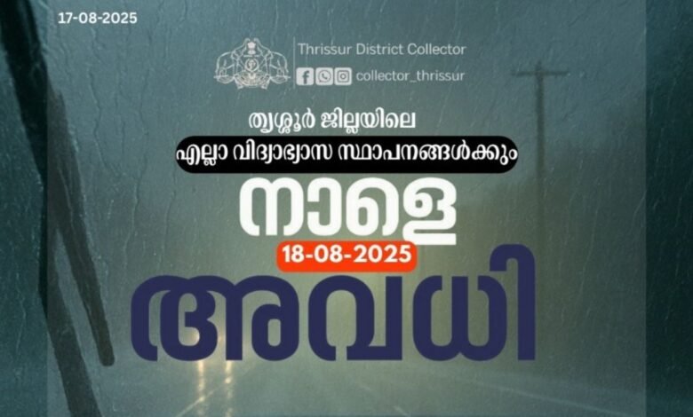 Thrissur school holiday due to rain